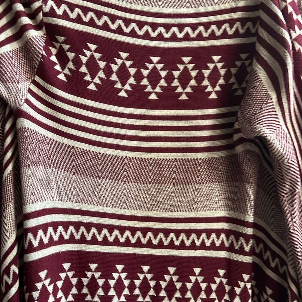 Women’s Size Small Navajo Sweater Jacket High Low Burgundy/Beige w/Fringes - Picture 6 of 6